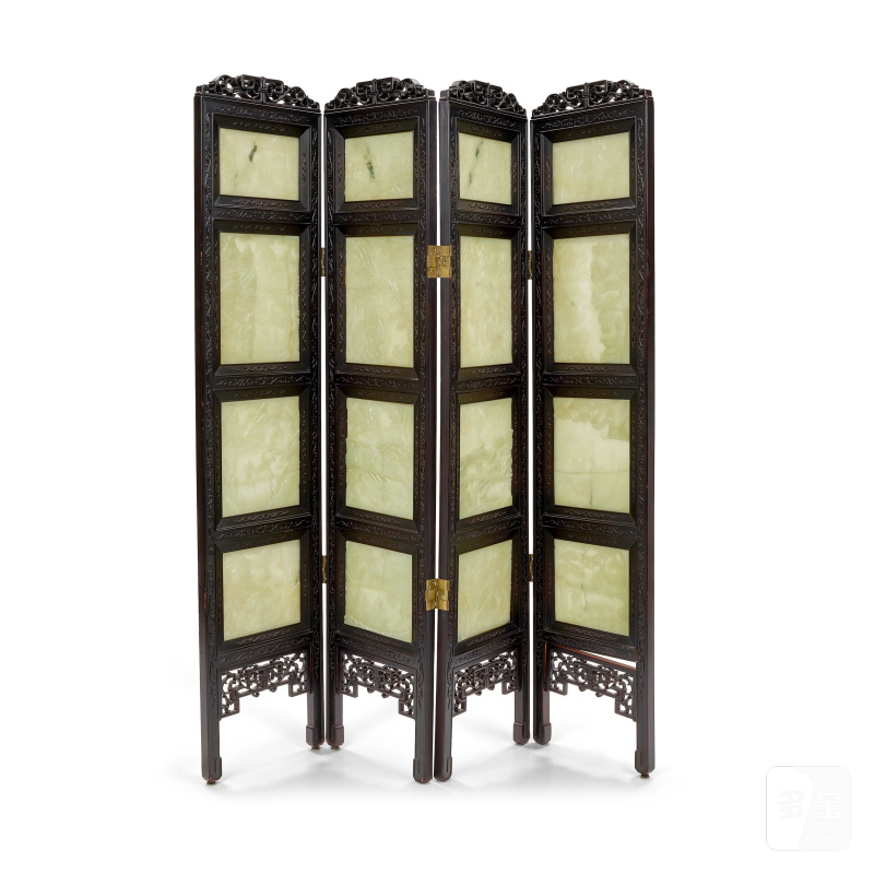 晚清 嵌白玉四扇圍屏 | A JADE-PANEL EMBELLISHED FOUR-PANEL SCREEN - 图2